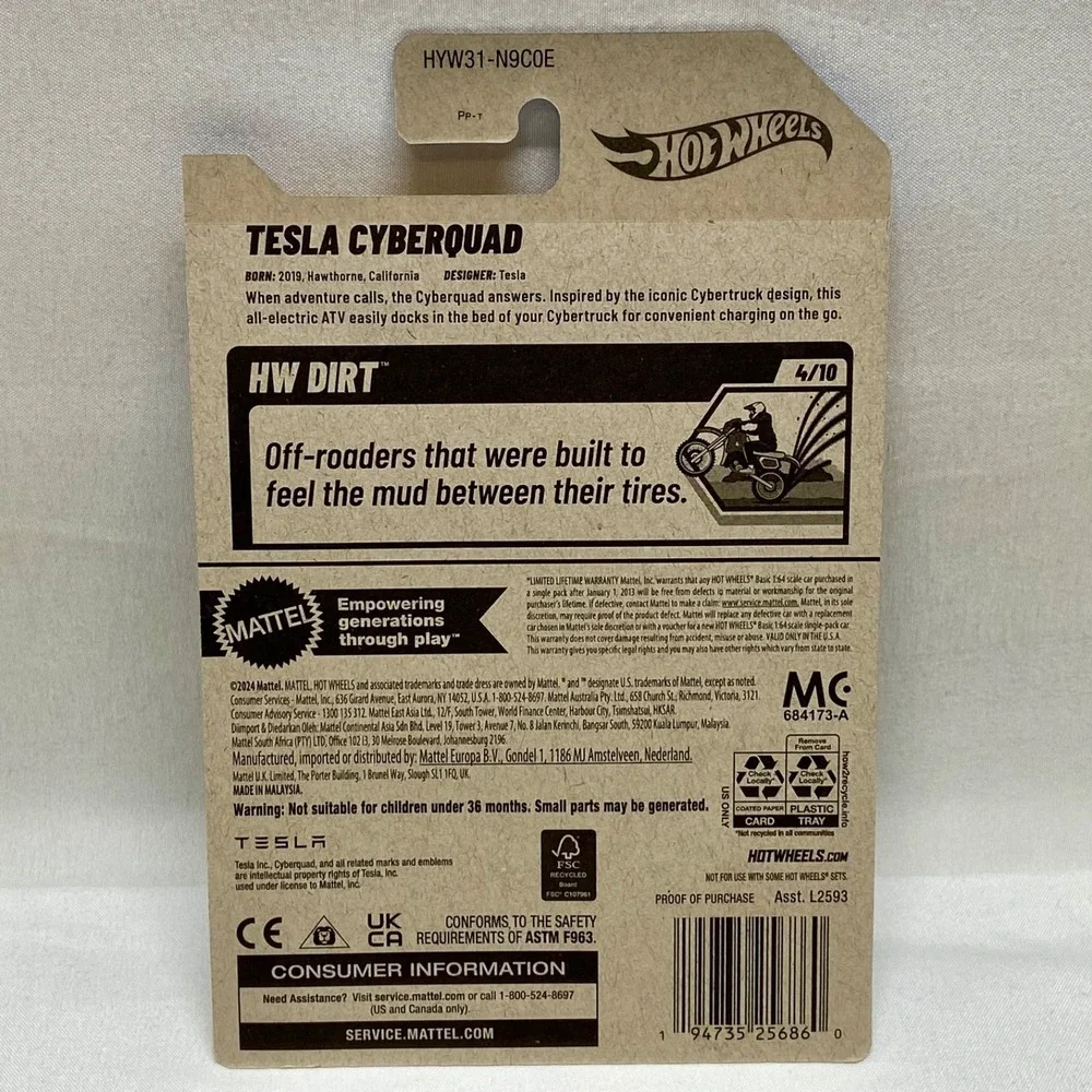 Hot Wheels Tesla Cyberquad 82/250 HW Dirt 4/10 Silver Die-cast ATV 1/64 NIP 2025